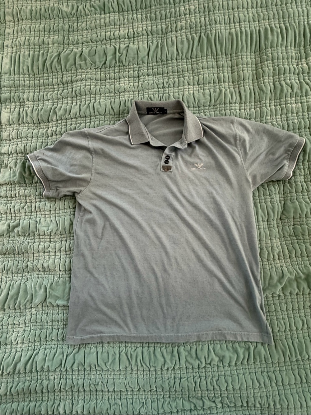 Giorgio Armani Men's Sage Green Polo Shirt with Contrast Trim-XL